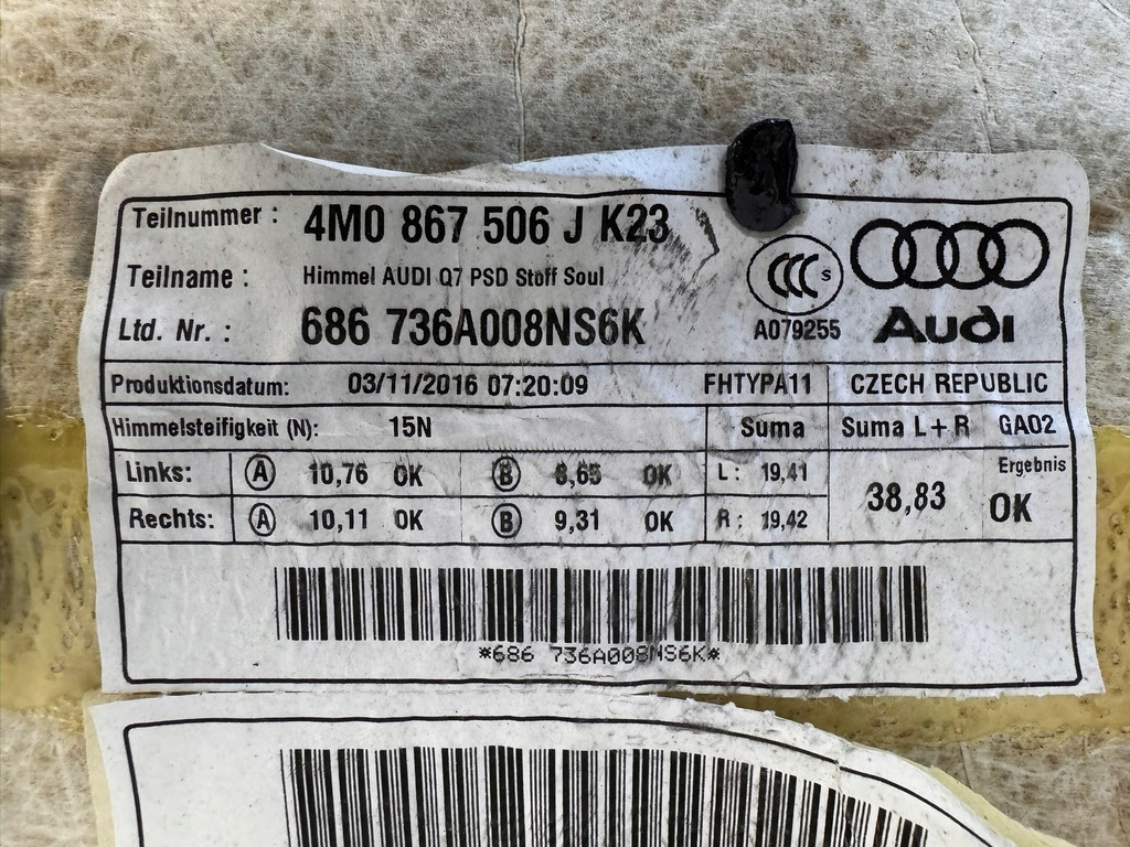 фото №15, Audi sq7 q7 4m 2015-2024 стеля czarna панорама