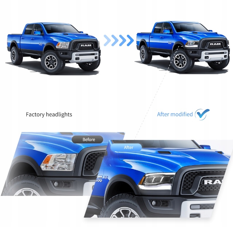 фото №12, Фара лампа kpl vland full led neon тюнинг dodge ram iv 4 08-24 classic