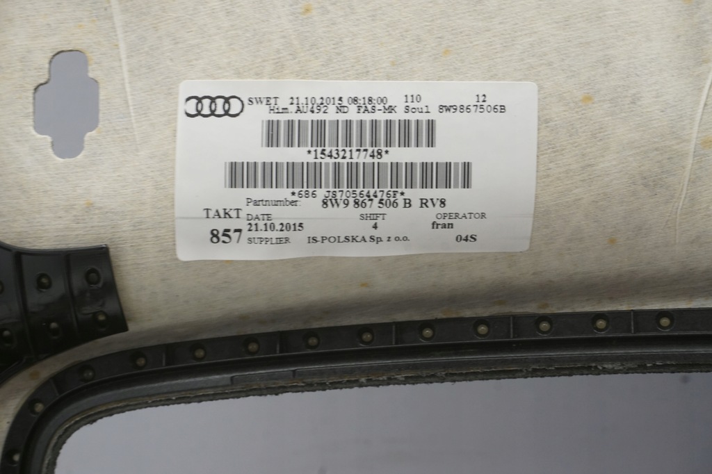 фото №14, Audi a4 b9 kombi s-line потолок 8w9867506b