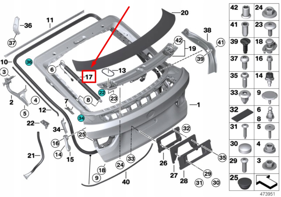 фото №1, Bmw 4 f36 rear left trunk lid шпиндель drive 51247432375 7432375