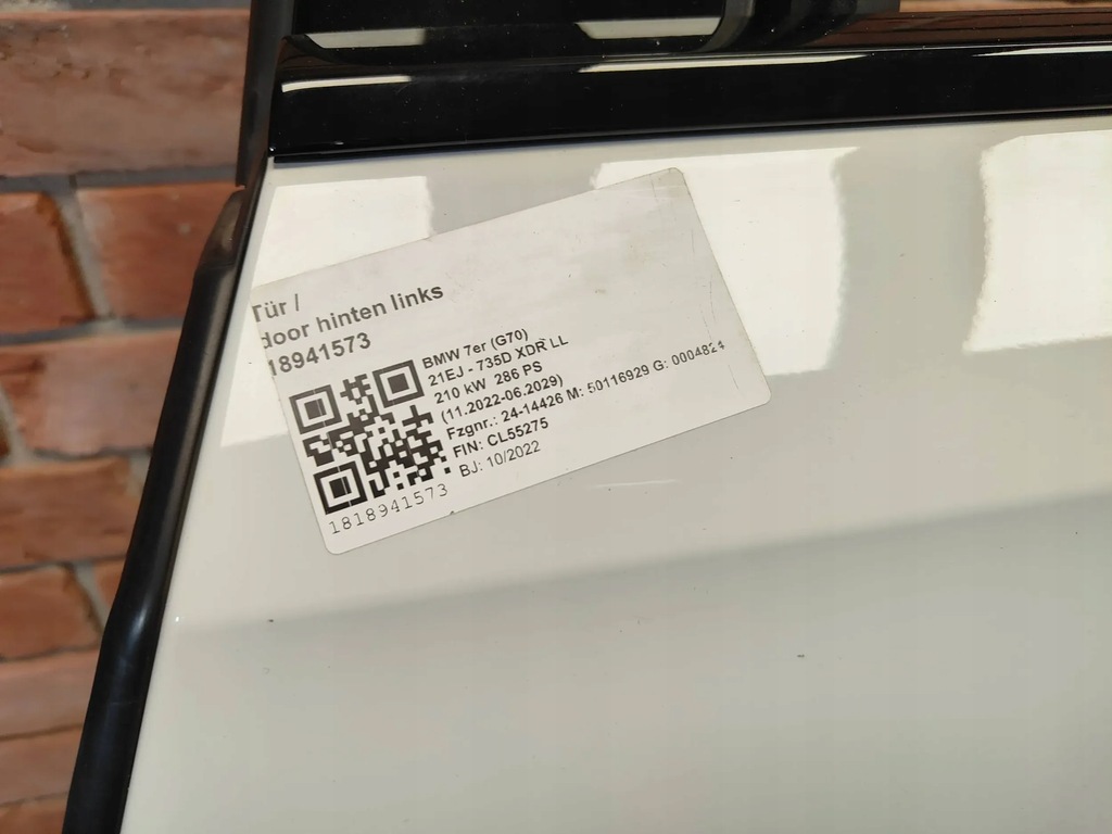 фото №13, Дверь левый задняя левая задние bmw 7 g70 a300 alpinweiss