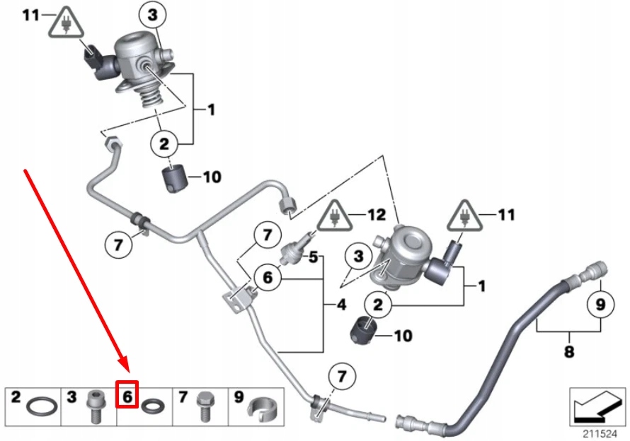 фото №9, Bmw 7 f01 адаптер датчика тиску пального ущільнювальне кільце 13537559991 7559991
