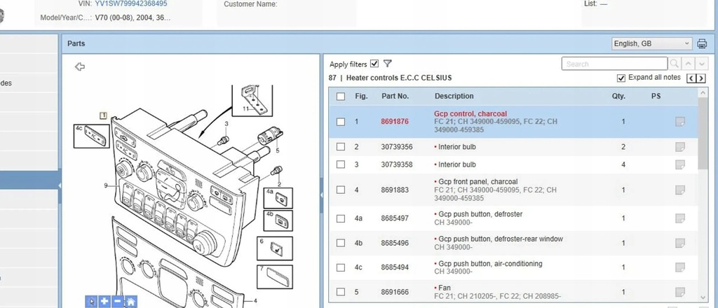 фото №8, Volvo v70 2005 панелі керування, перемикачі