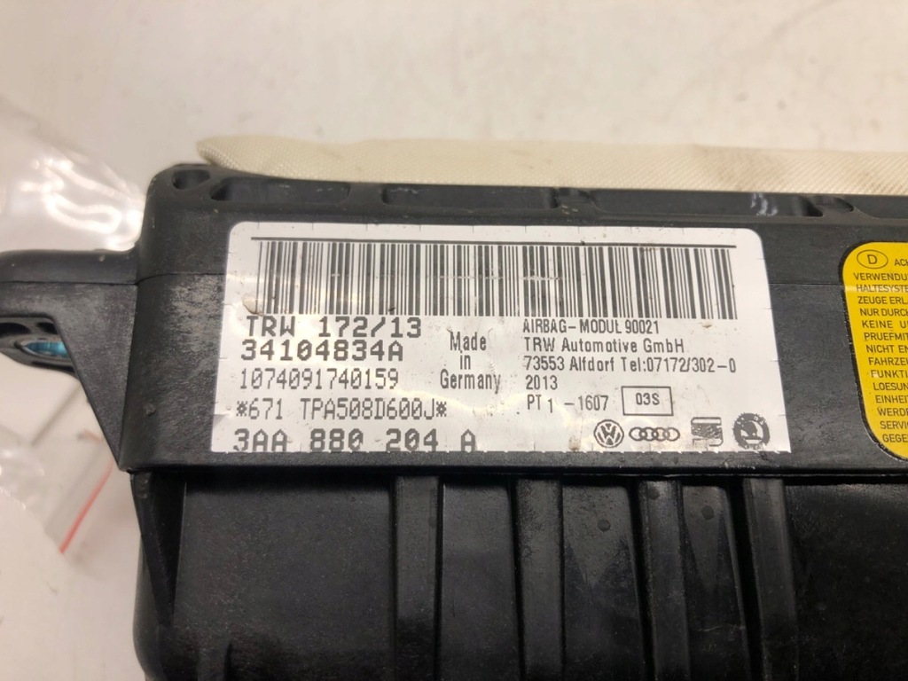 фото №5, Подушка воздушная пассажира vw cc b7 3aa880204a