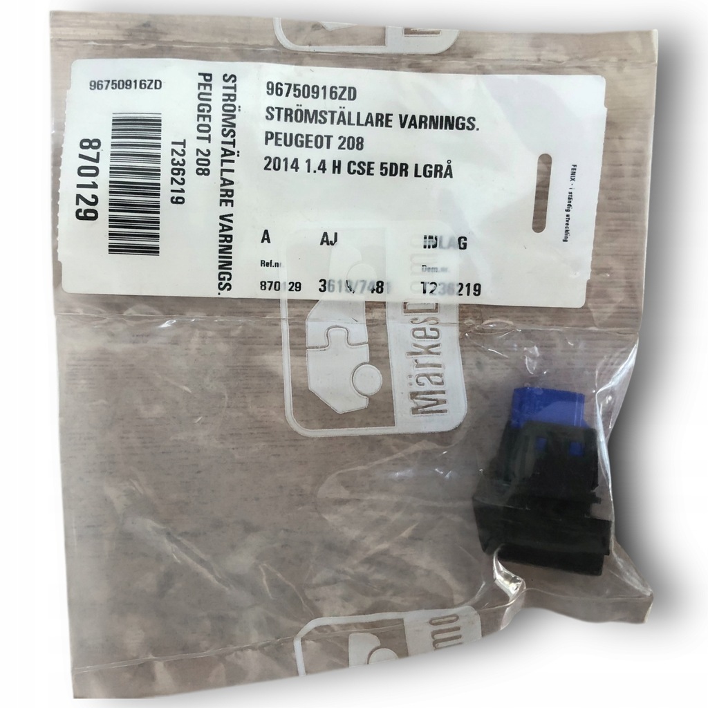 фото №1, Peugeot 208 переключатель света аварийных 96750916zd