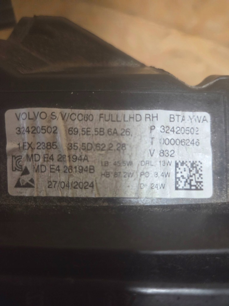 Фара фара volvo s60 full led active high beam система 32420502 Зі Шроту