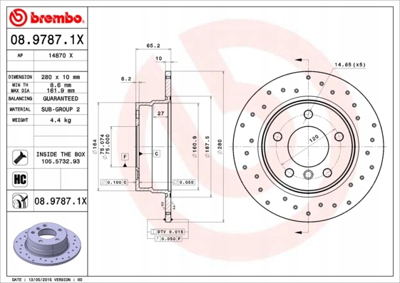 Купити Гальмівні диски гальмівні задній brembo 08.9787.1x 0897871x