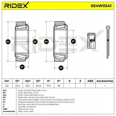 Подшипник колеса do vw taro pick-up ridex 654w0541 Оригинал