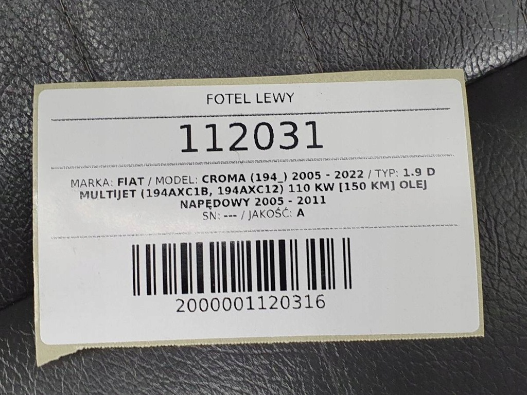 фото №11, Сидіння лівий перед водія шкіра europa подушка безпеки fiat croma