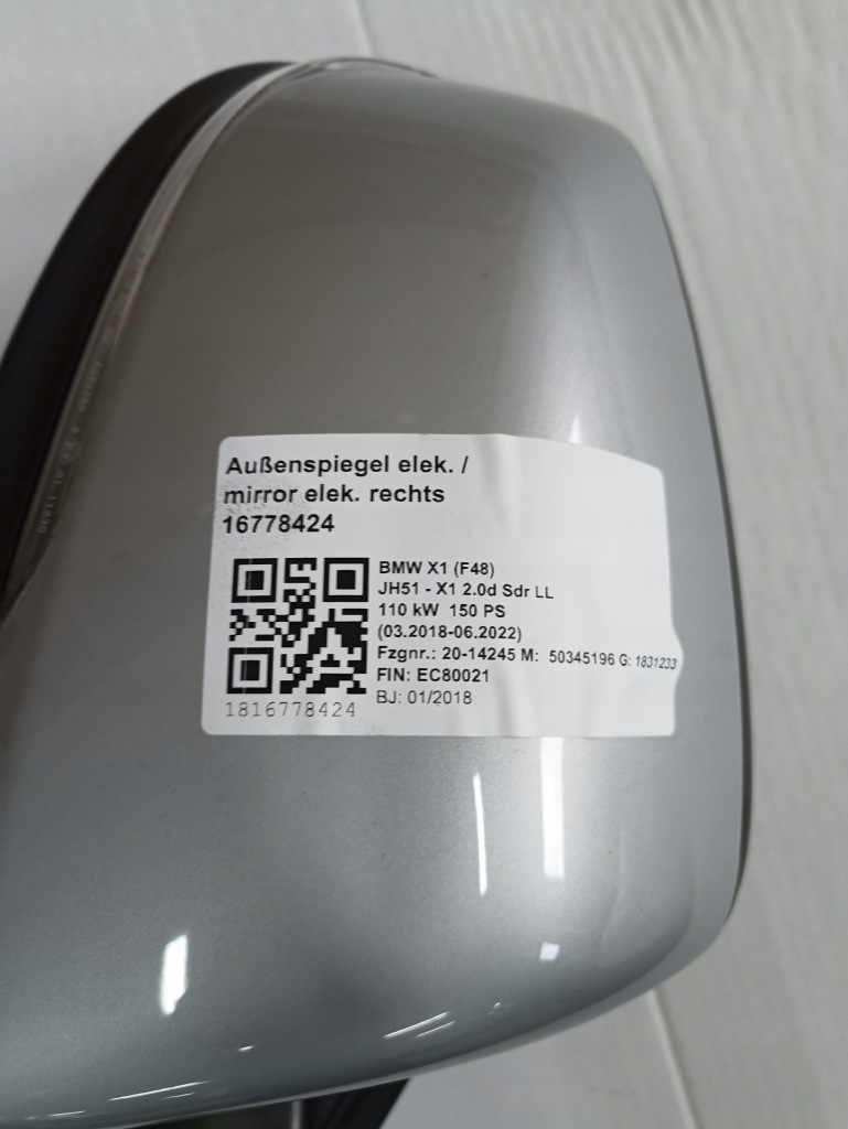 Дзеркало праве bmw x1 f48 6pin a83 glacier silver w колір Зі Шроту