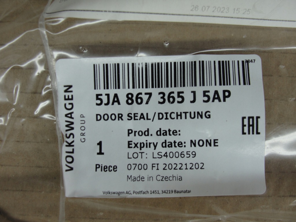 фото №2, Прокладка двері перед ліва skoda rapid 5ja867365j