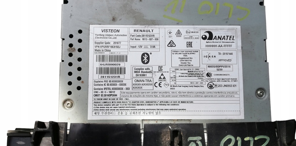 фото №3, Радио радиопроигрыватель renault clio iv оригинальный номер 281151231r