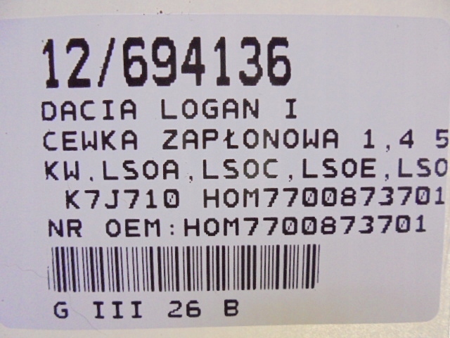фото №9, Dacia logan i катушка зажигания hom7700873701 1,4 8v 7700274008 2526151a