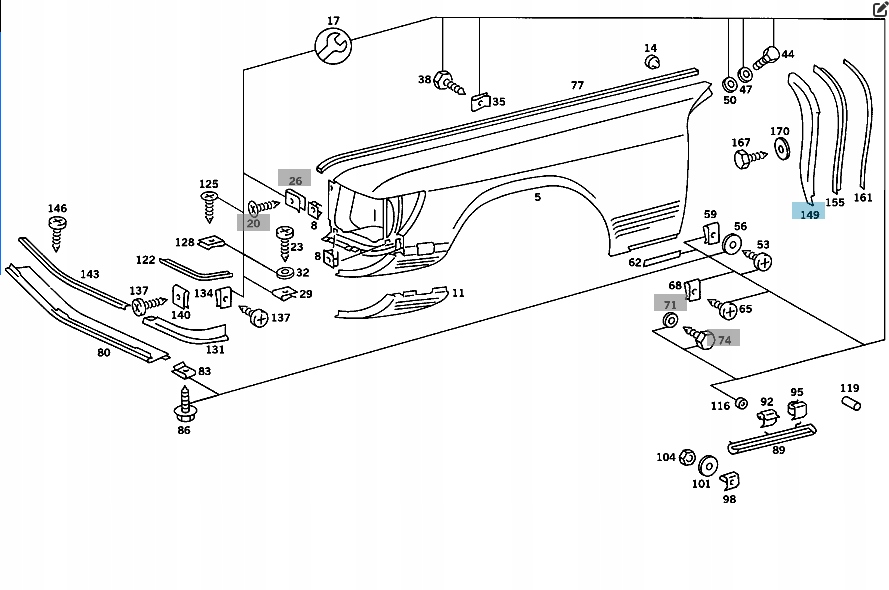 Купить Прокладка крыла стены перегородки перед левая mercedes sl r107