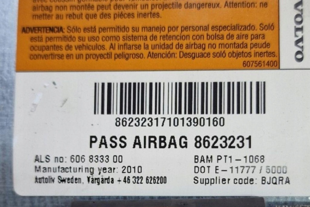 Подушка подушка безопасности пассажира volvo xc60 8623231 2.4l дизель 2010 с Разборки