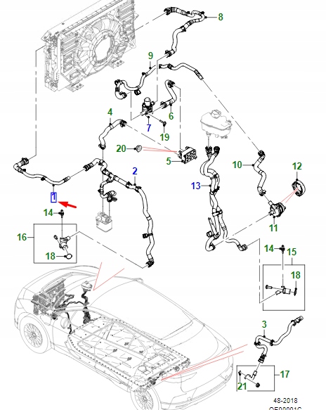 фото №1, Jaguar i-pace x590 радіатор to шланг outlet шланг t4k9148 original