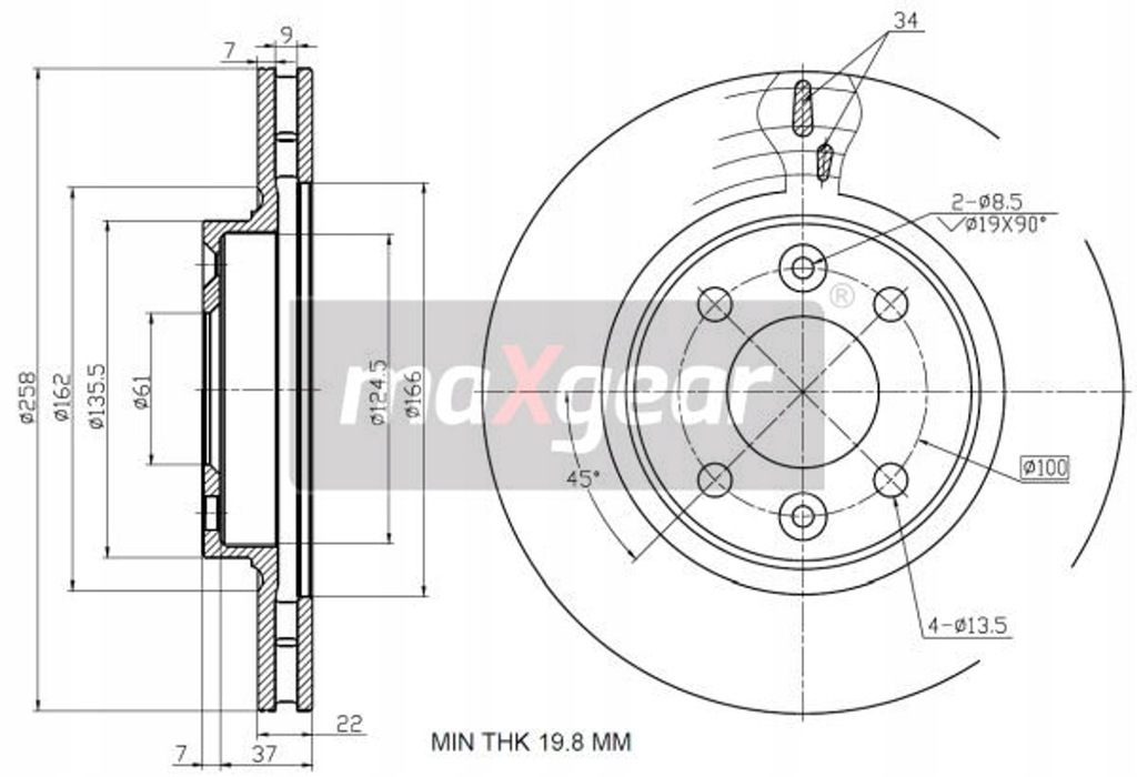 фото №1, Диск ham. renault p. clio 12-/ logan/ диск тормозная 19-2729 maxgear