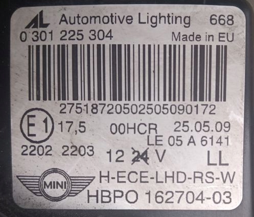 фото №4, Mini cooper r55 r56 лампа права перед 162704-03 europa