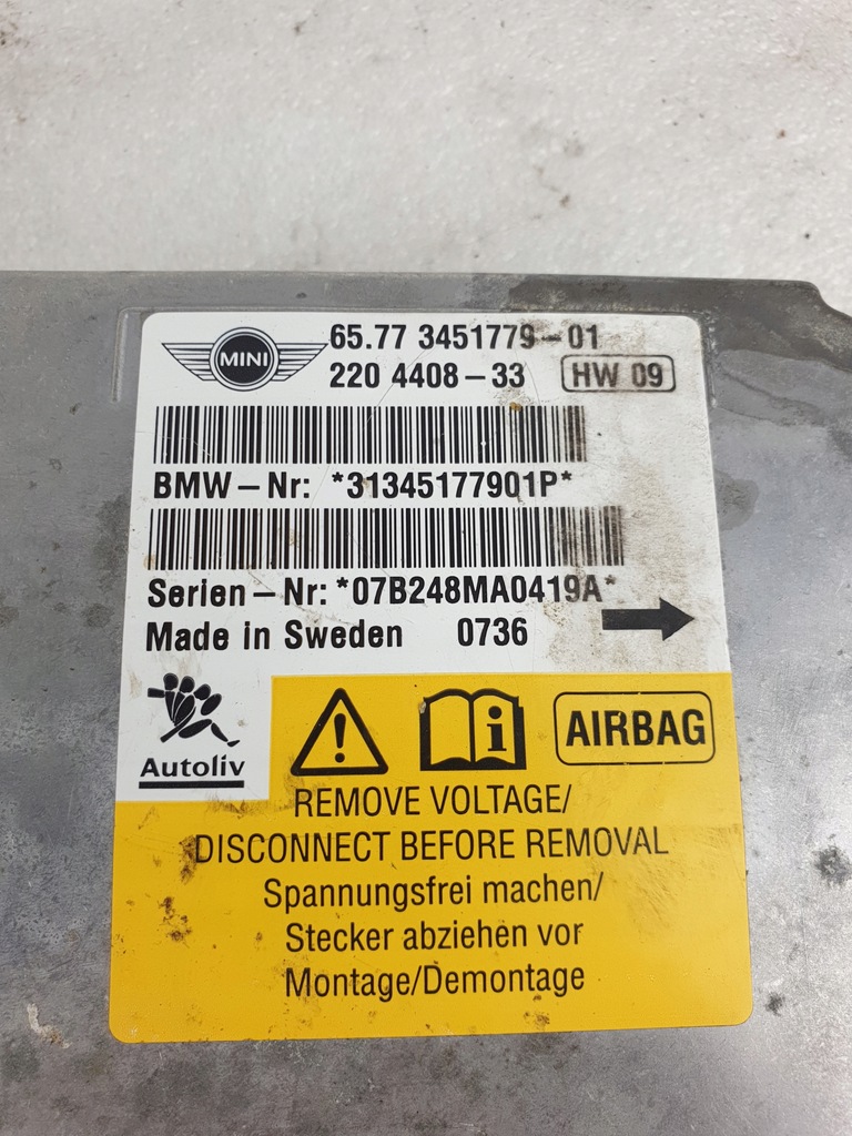 фото №4, Модуль датчик подушка безопасности mini cooper s r56 3451779