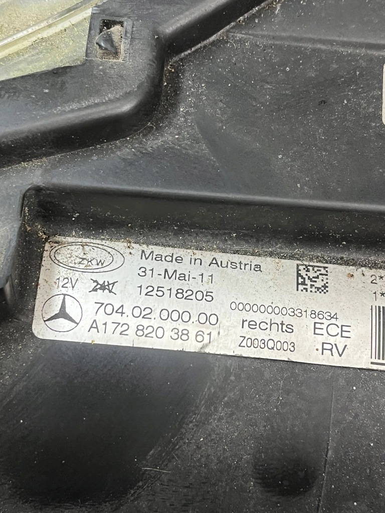 фото №10, Лампа правий перед передня mercedes slk 172 r172 a1728203861 europa