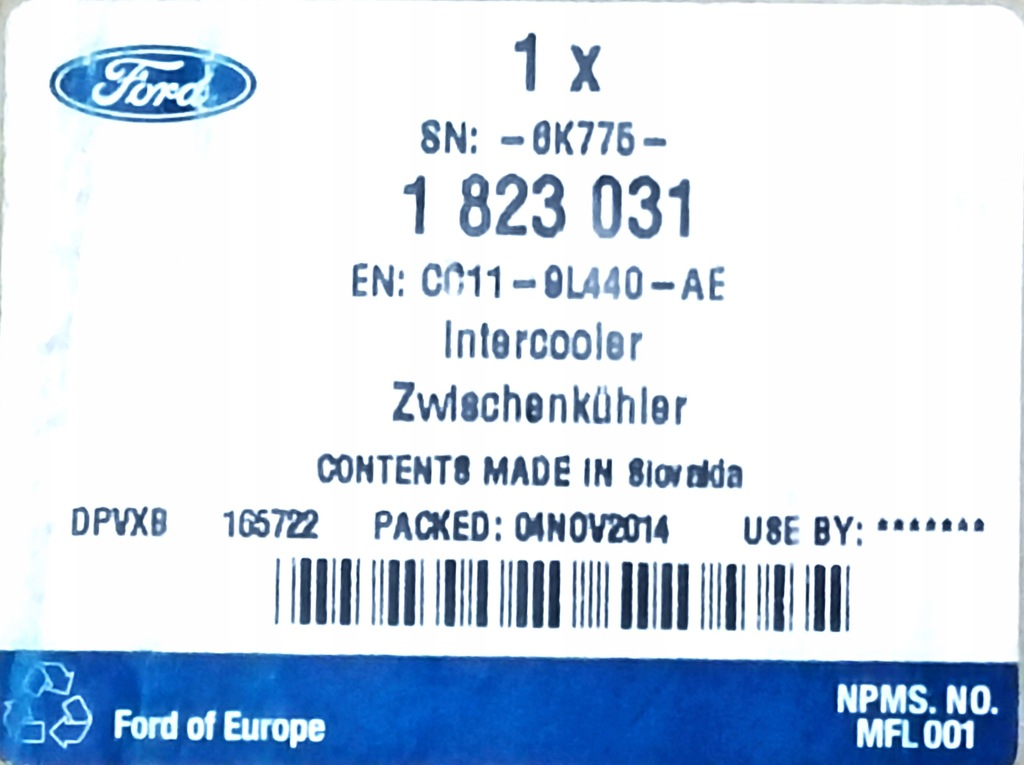 фото №7, Интеркулер ford transit mk6 tourneo новый оригинальный номер