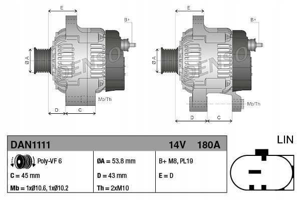 Denso dan1111 генератор sc4 14v 180a land rover range в Украине