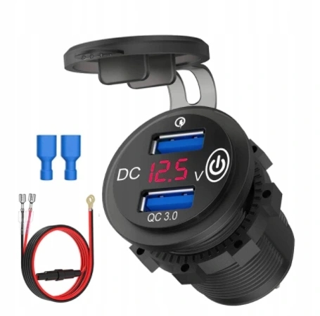 фото №14, Зарядное устройство автомобильная 2xusb qc3.0 woltomierz сенсорный