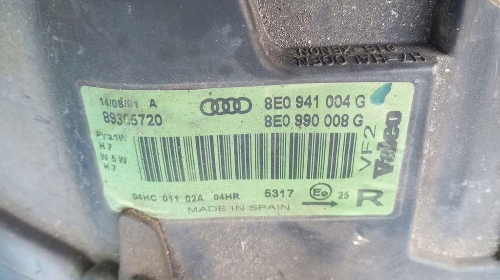 фото №11, Лампа правый перед uk 8e0941004g линза audi a4 b6 2001-