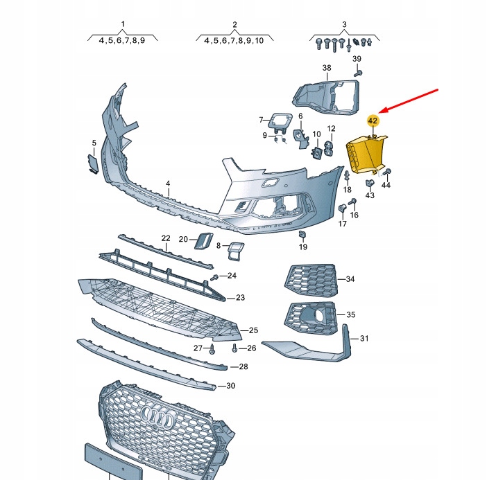 фото №9, New audi rs4 b9 avant quattro передняя часть бампер правый air guide 8w0121764ct94
