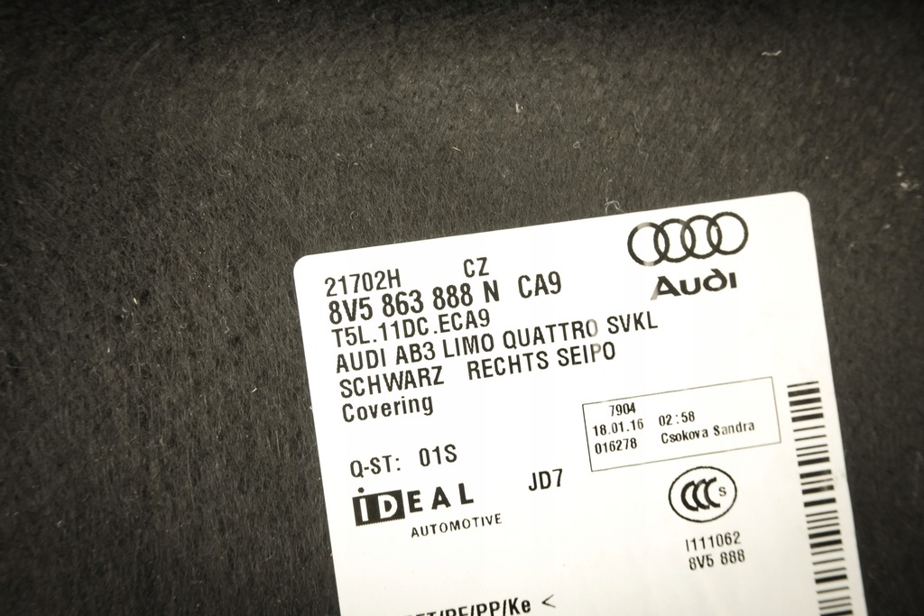 фото №7, Обивка обшивка багажника audi s3 rs3 8v5863888n