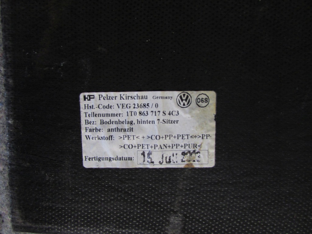 фото №8, Обшивка підлога vw touran i 03-10r 1t0863717