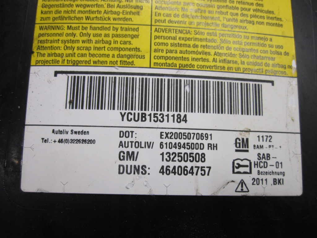 фото №7, Opel meriva b подушка безопасности подушка сиденье правая перед 13250508 464064757