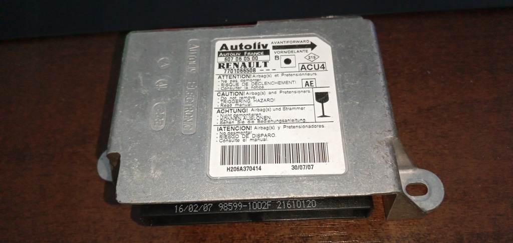 фото №1, Модуль датчик подушка безпеки renault megane ii 607060500 / 7701066508