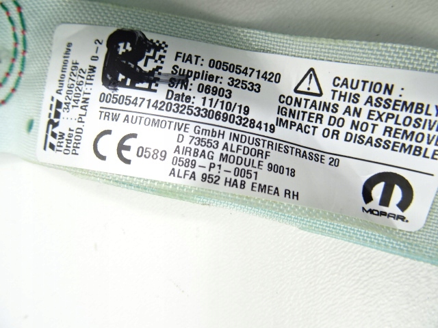 фото №7, Alfa romeo giulia air bag шторка безопасности правая 00505471420