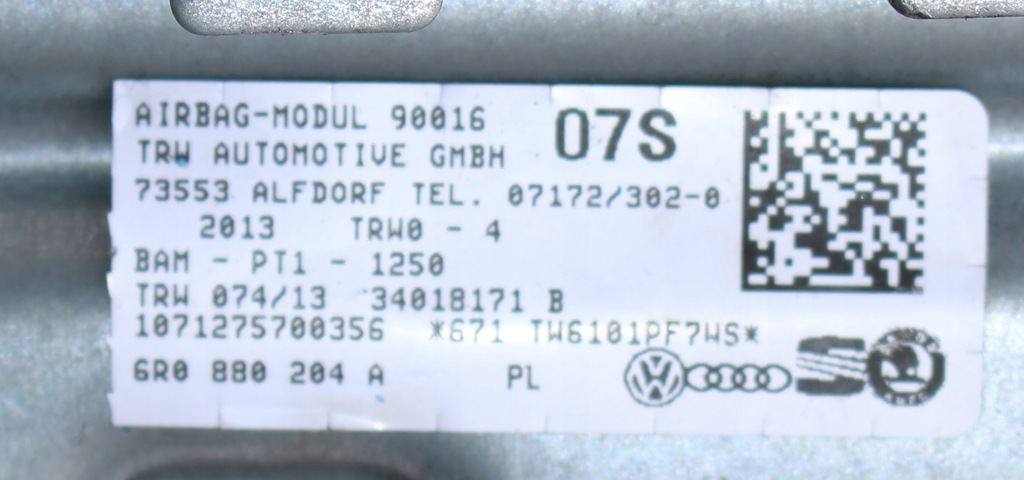 фото №11, Подушка воздушная пассажира, подушка безопасности, 6r0880204a, vw polo 6r