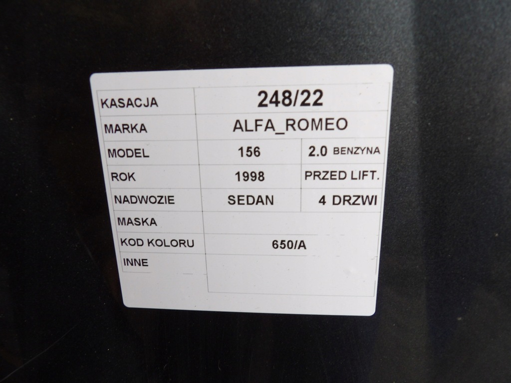 фото №4, Капот alfa romeo 156 lak. 650/a