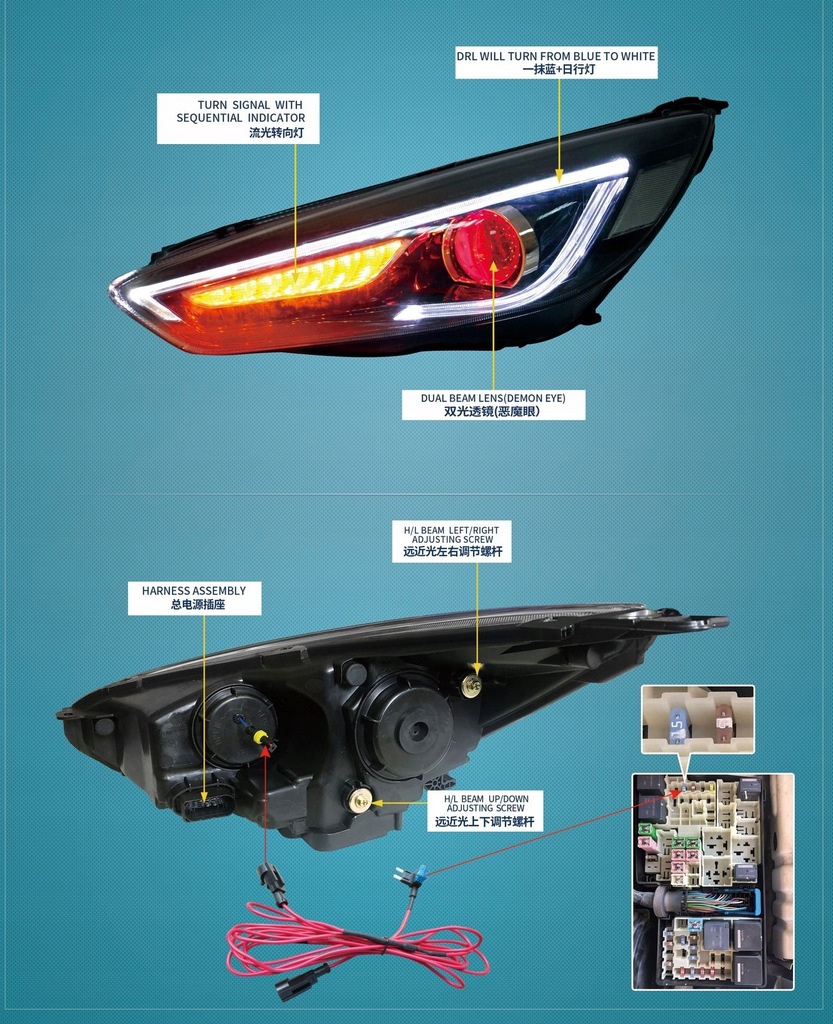 фото №9, Ford focus 2015-18 лампа лампи комплект передні led vland demon eye europa