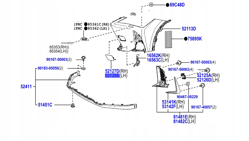 фото №1, 52128-76907 левая заглушка фаркоп передний бампера lexus ux 20-25