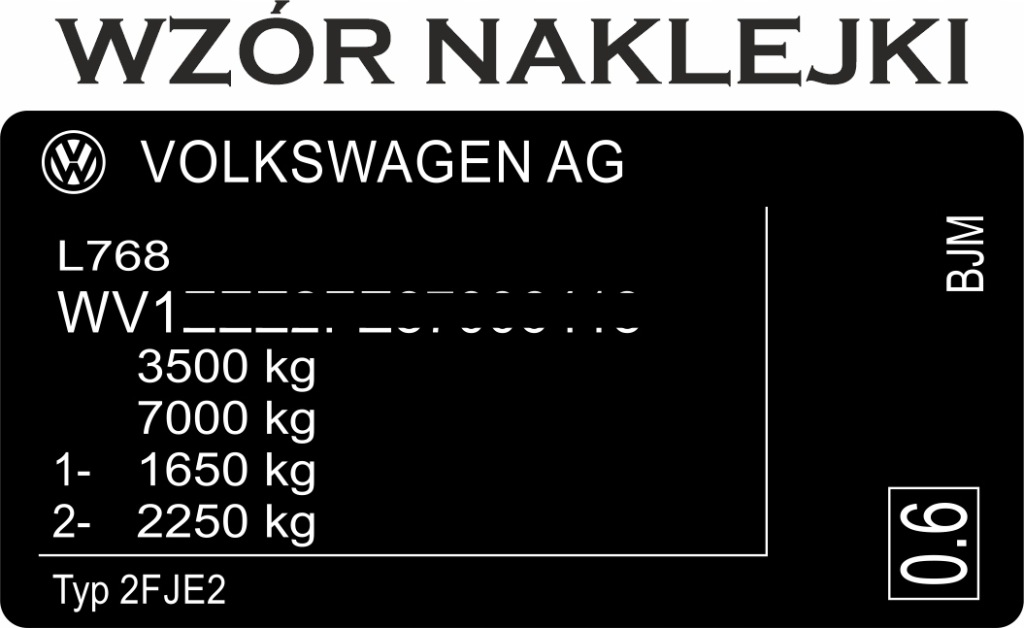 Купити Наклейка ідентифікаційна volkswagen табличка запасна