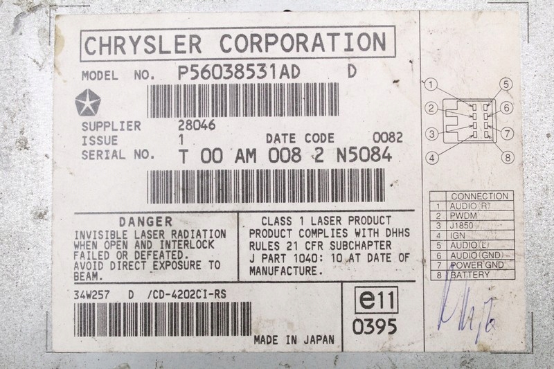 фото №5, Чейнджер дисков cd p56038531ad chrysler grand voyager 4 iv 01-04