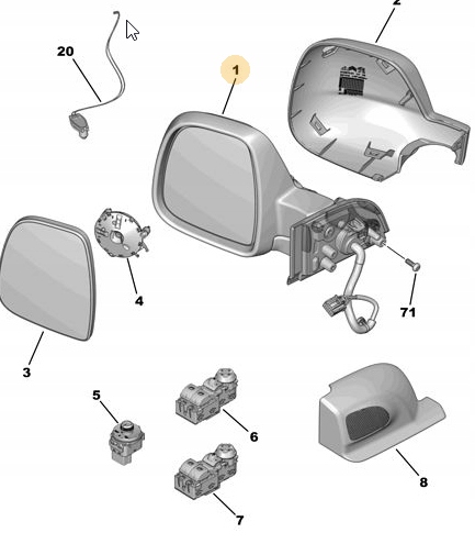 фото №8, Дзеркало праве зовнішнє peugeot berlingo partner 155303120 оригінальний номер 98169897xt