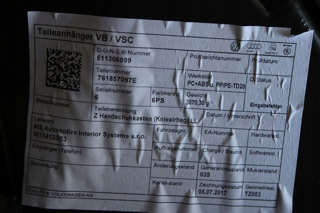 фото №9, Бардачок пассажира vw touareg iii 761857097e