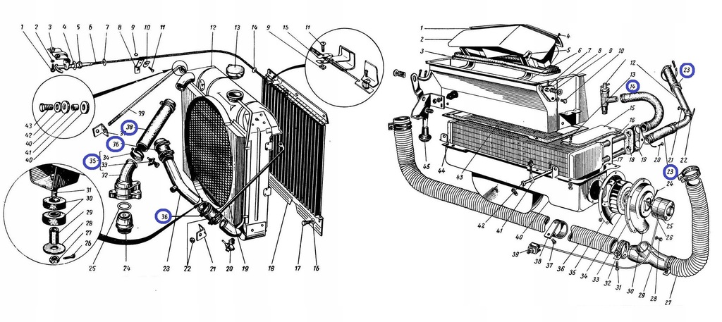 фото №10, Трубы i хомуты радиатора отопителя gaz 69 fso warszawa m20 wąż шланги