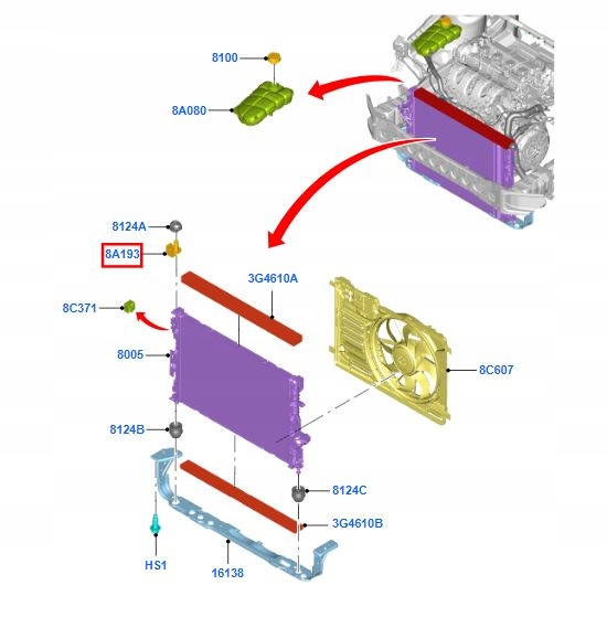 фото №11, Верхний кронштейн радиатора ford focus mk3/kuga/c-max 1713094 _ 8v61-8a194-ac
