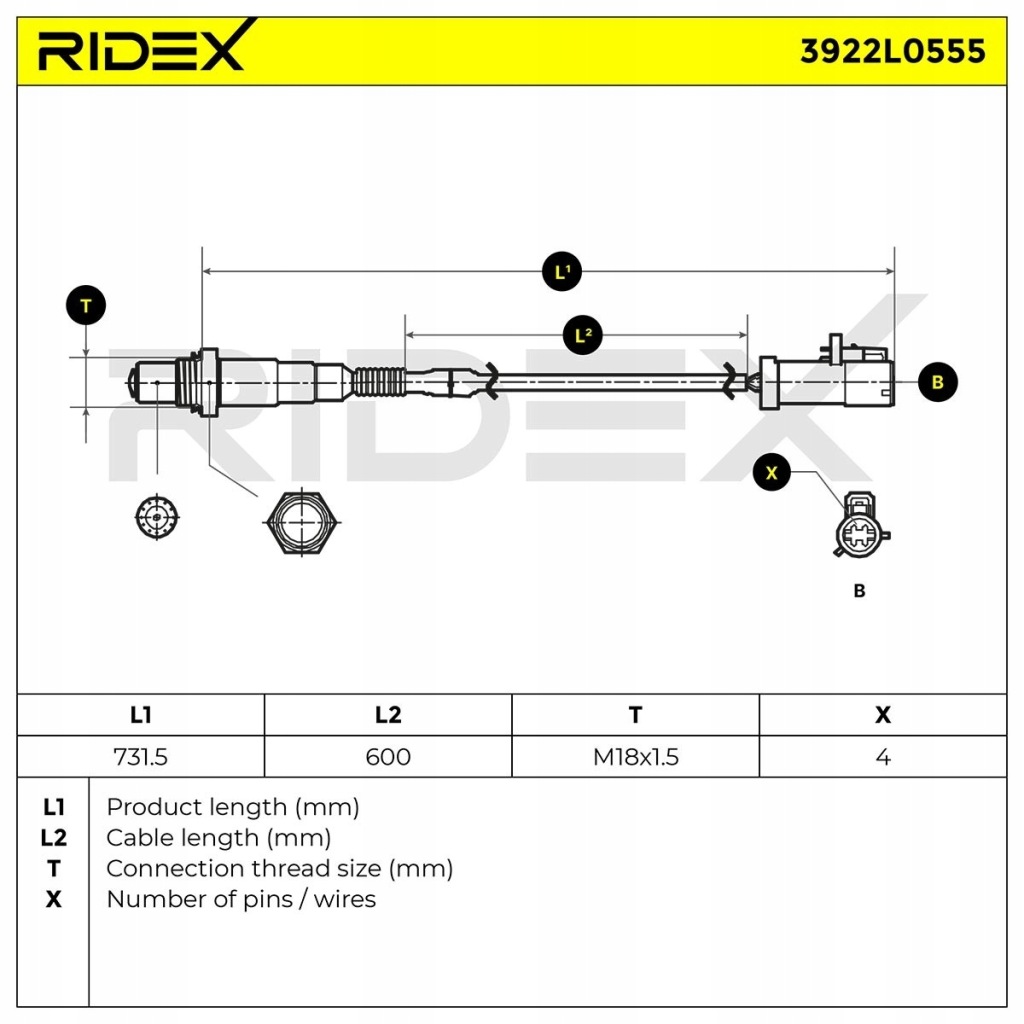 С подогревом датчик лямбда-зонд ridex 3922l0555 к ford focus 3 turnier 600 mm Недорого