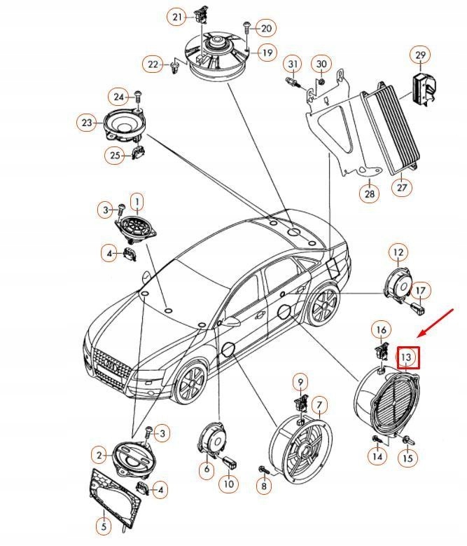 фото №8, Динамік басовий середнього діапазону vag audi a4 a5 оригінальний 8k0035411a