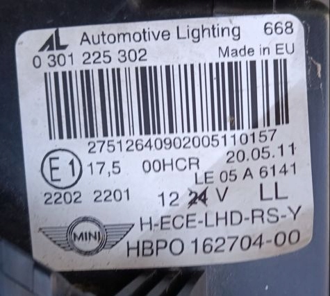 фото №4, Mini cooper r55 r56 лампа правая перед 162704-00 europa