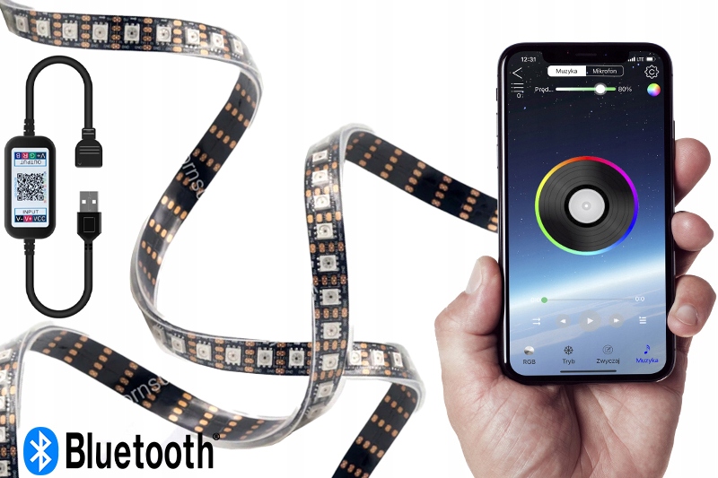 фото №3, Ремень лента led rgb na port usb освещение do салона автомобиля автомобиля 5m