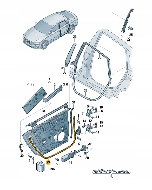 фото №1, Прокладка двері зовнішній dół ліва audi a7 c7 задня