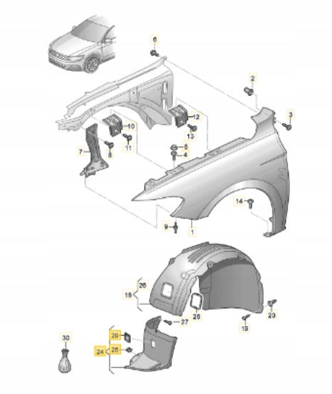 фото №1, Оригинальный номер vw 3g0805911ac спойлер подкрылок левый vw passat b8